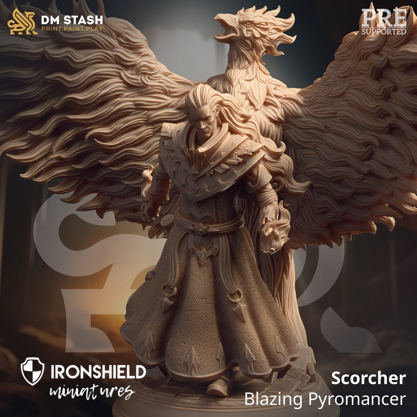 Fire Genasi Pyromancer - Scorcher Figure 12k + Base Print 3D RPG Minia ...