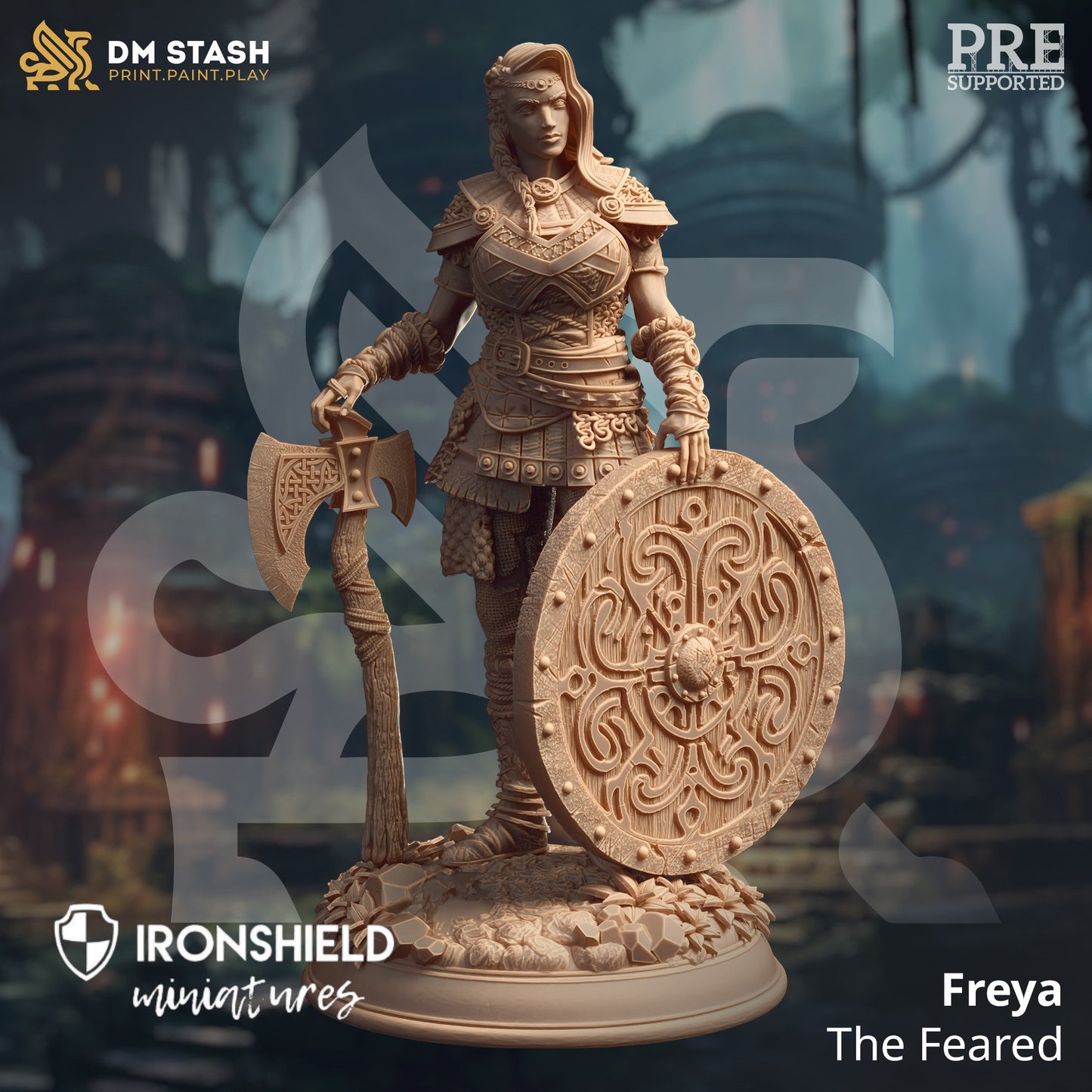 Elite Shieldmaiden - Freya the Feared Figure 12k + Base Print 3D RPG Miniature Gift Idea mini | Dungeons & Dragons | Tabletop | DM Stash