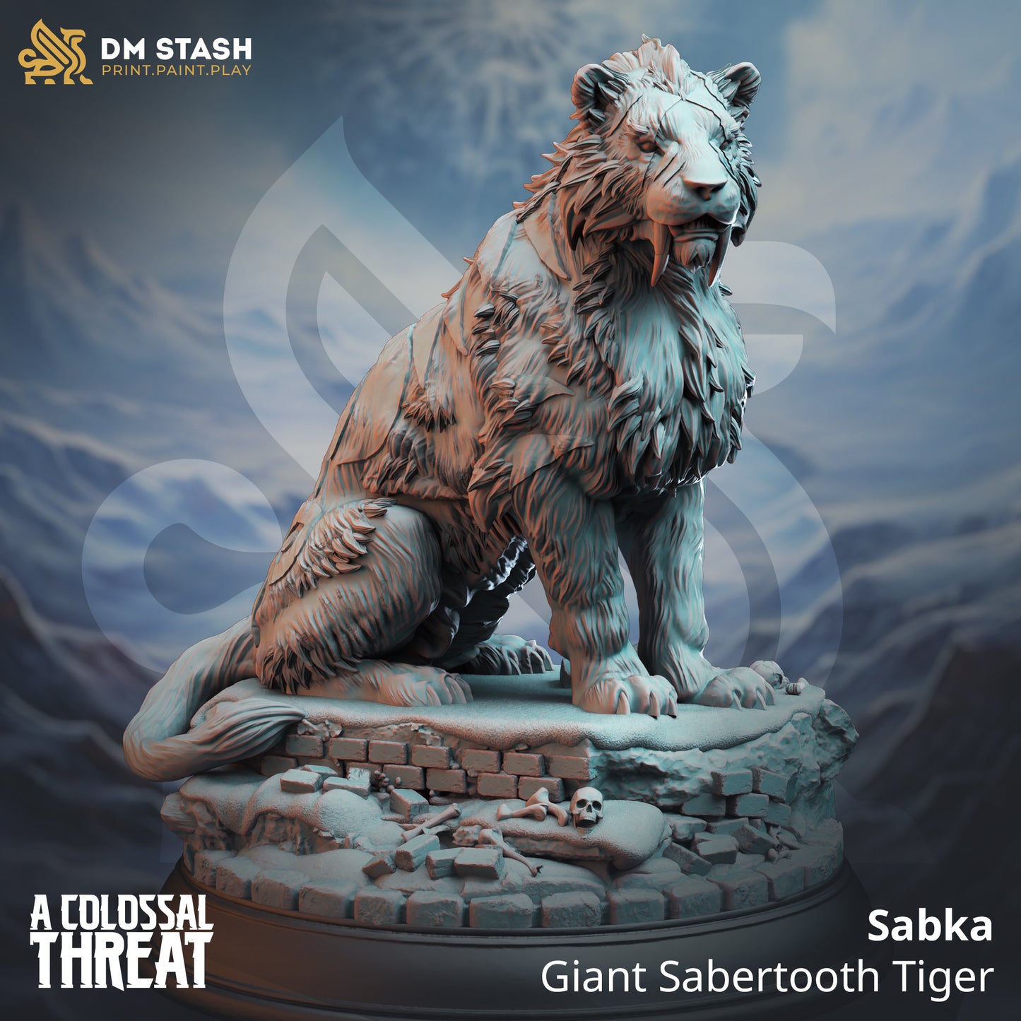 Giant Sabertooth Tiger - Sabka Figure with base print 3d 12k miniature Gift Idea mini | Dungeons & Dragons | Tabletop | DM Stash