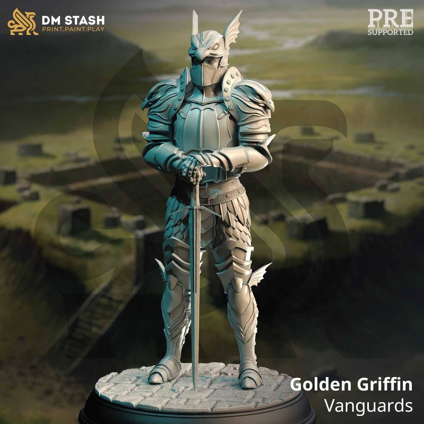 Golden Griffin Vanguards Knight (2 var) Figure 12k + Base Print 3D RPG Miniature Gift Idea mini | Dungeons & Dragons | Tabletop | DM Stash