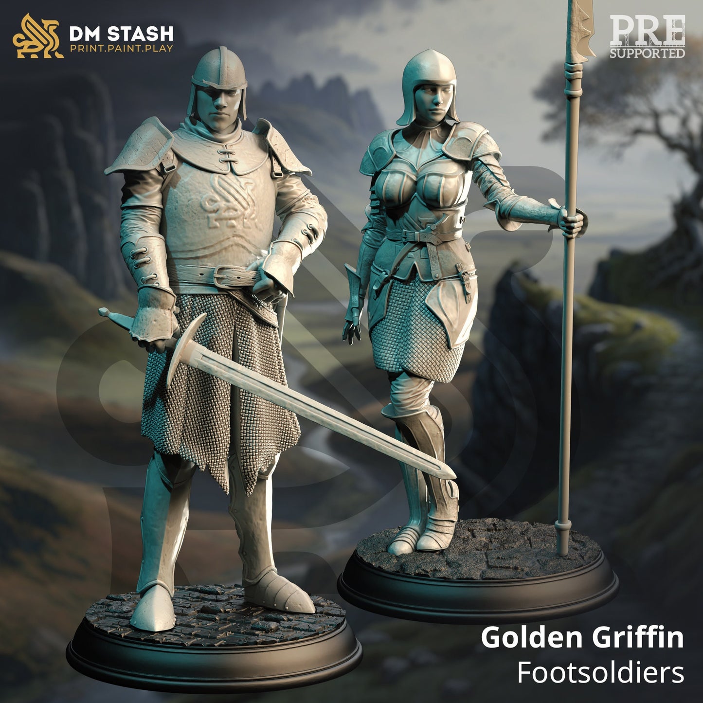 Golden Griffin Footsoldiers Knight (2 var) Figure 12k + Base Print 3D RPG Miniature Gift Idea mini | Dungeons & Dragons | Tabletop DM Stash