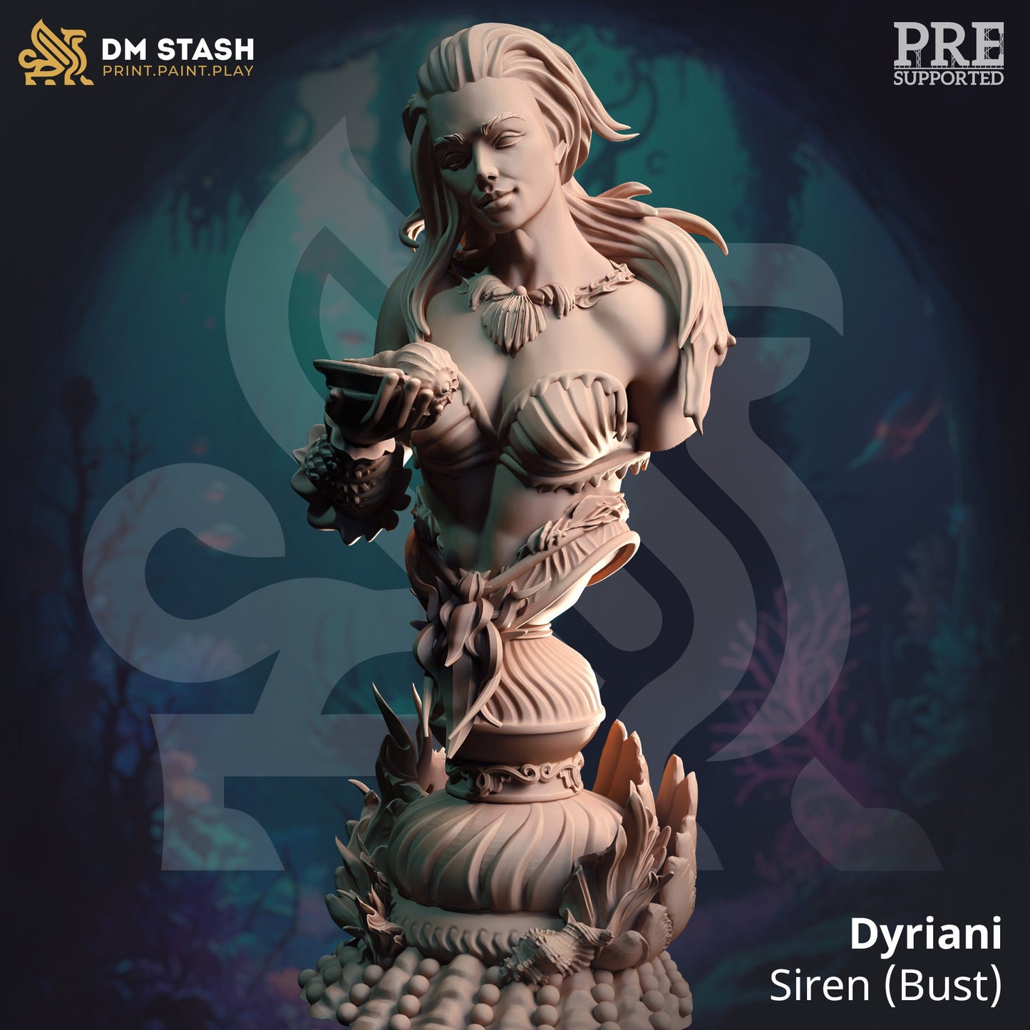 BUST - Deep Sea Siren - Dyriani - 120mm tall - figure print 3d 12k miniature Gift Idea | Dungeons and Dragons |Tabletop DM Stash