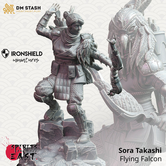 Sora Takashi - Samurai of the Falcon Archer 12k Figure + base print 3d miniature Gift Idea mini |Dungeons & Dragons | Tabletop | DM Stash