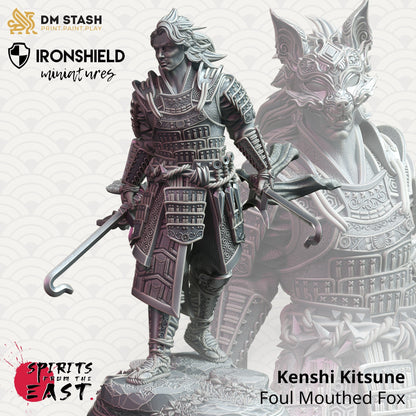 Kenshi Kitsune - Samurai of the Fox 12k Figure + base print 3d RPG miniature Gift Idea mini | Dungeons & Dragons | Tabletop | DM Stash