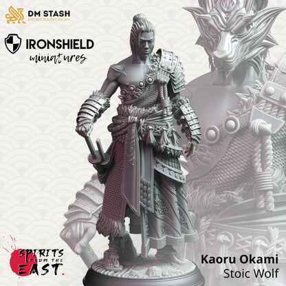 Kaoru Okami - Samurai of the Wolf 12k Figure + base print 3d RPG miniature Gift Idea mini | Dungeons & Dragons | Tabletop | DM Stash