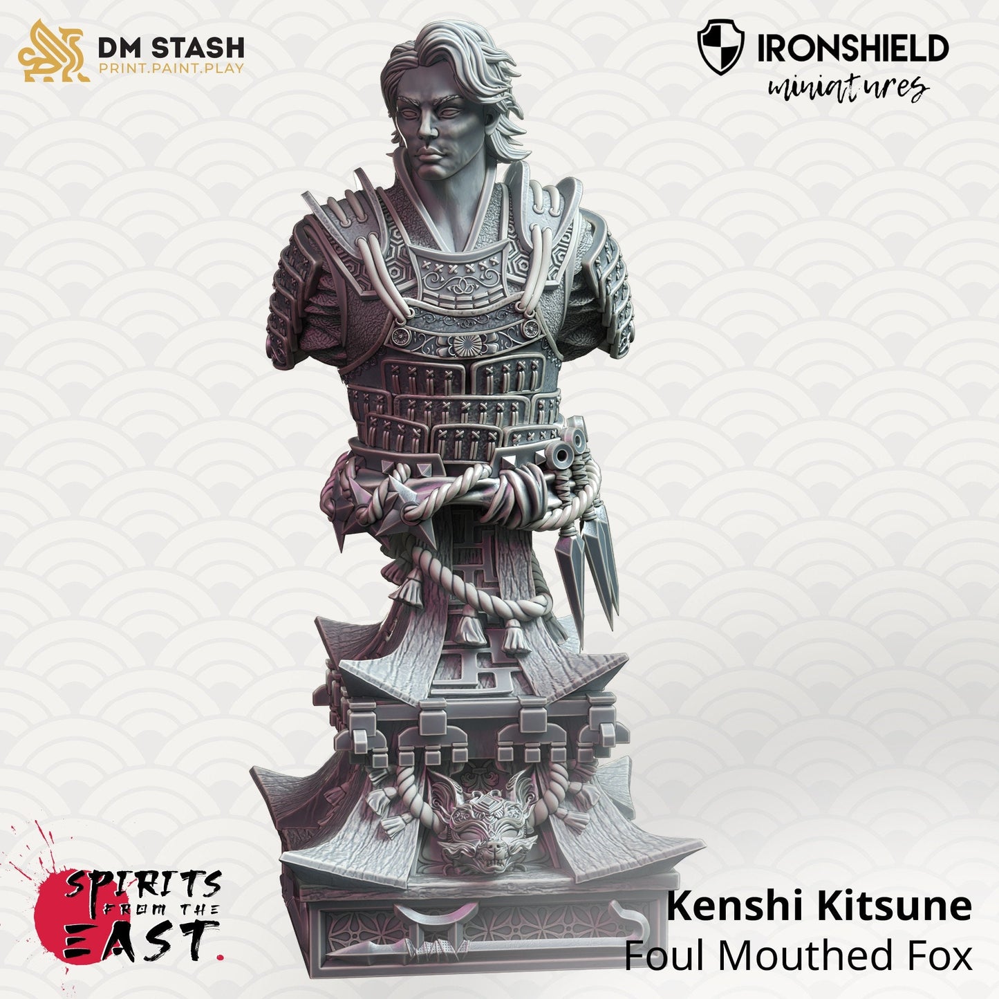 BUST Kenshi Kitsune - 120mm tall - Samurai - figure print 3d 12k miniature Gift Idea | Dungeons and Dragons | Tabletop | DM Stash