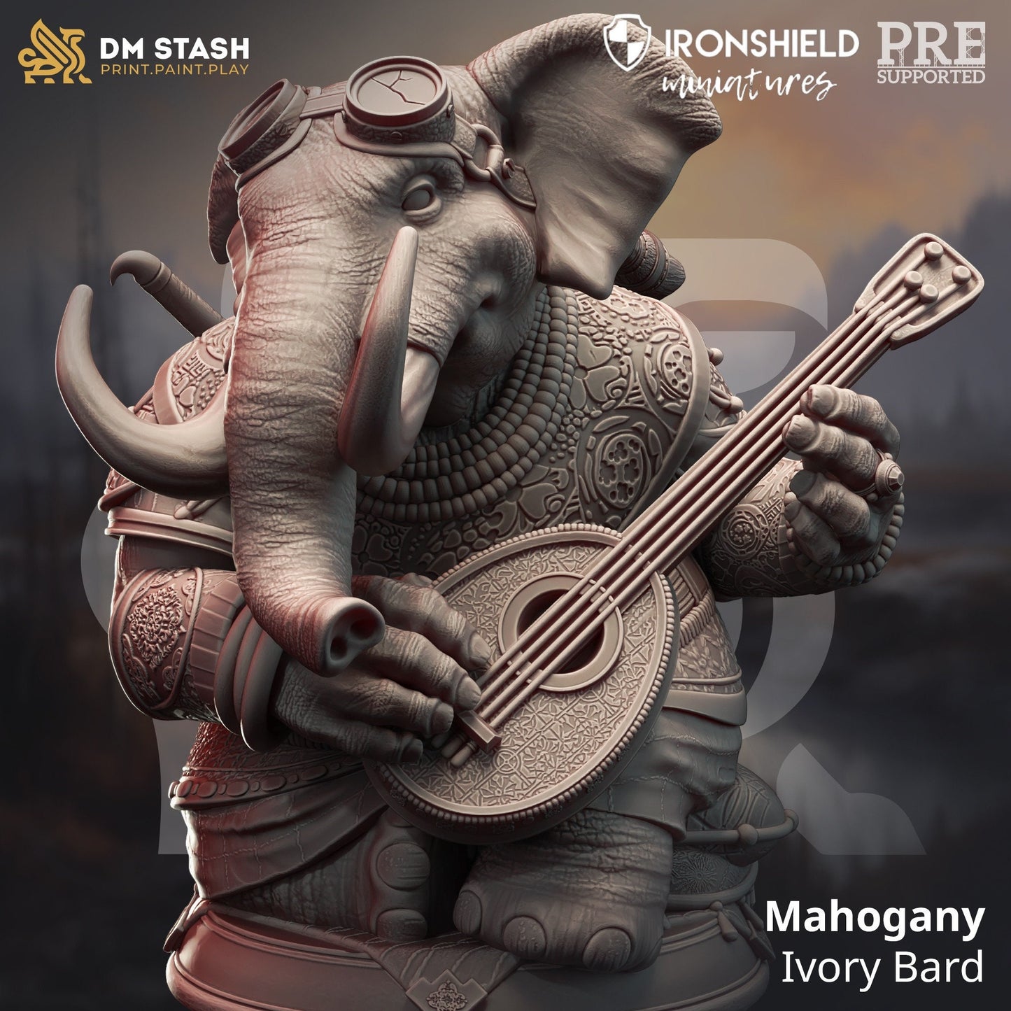 Mahogany - Loxodon Bard Elephant Figure 12k + Base Print 3D RPG Miniature Gift Idea mini | Dungeons & Dragons | Tabletop | DM Stash