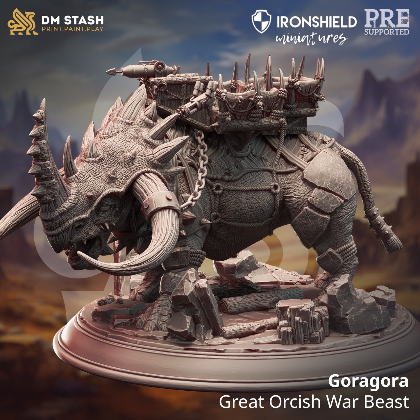 Goragora - Great Orcish War Beast GIANT Figure 12k + Base Print 3D RPG Miniature Gift Idea mini | Dungeons & Dragons | Tabletop | DM Stash