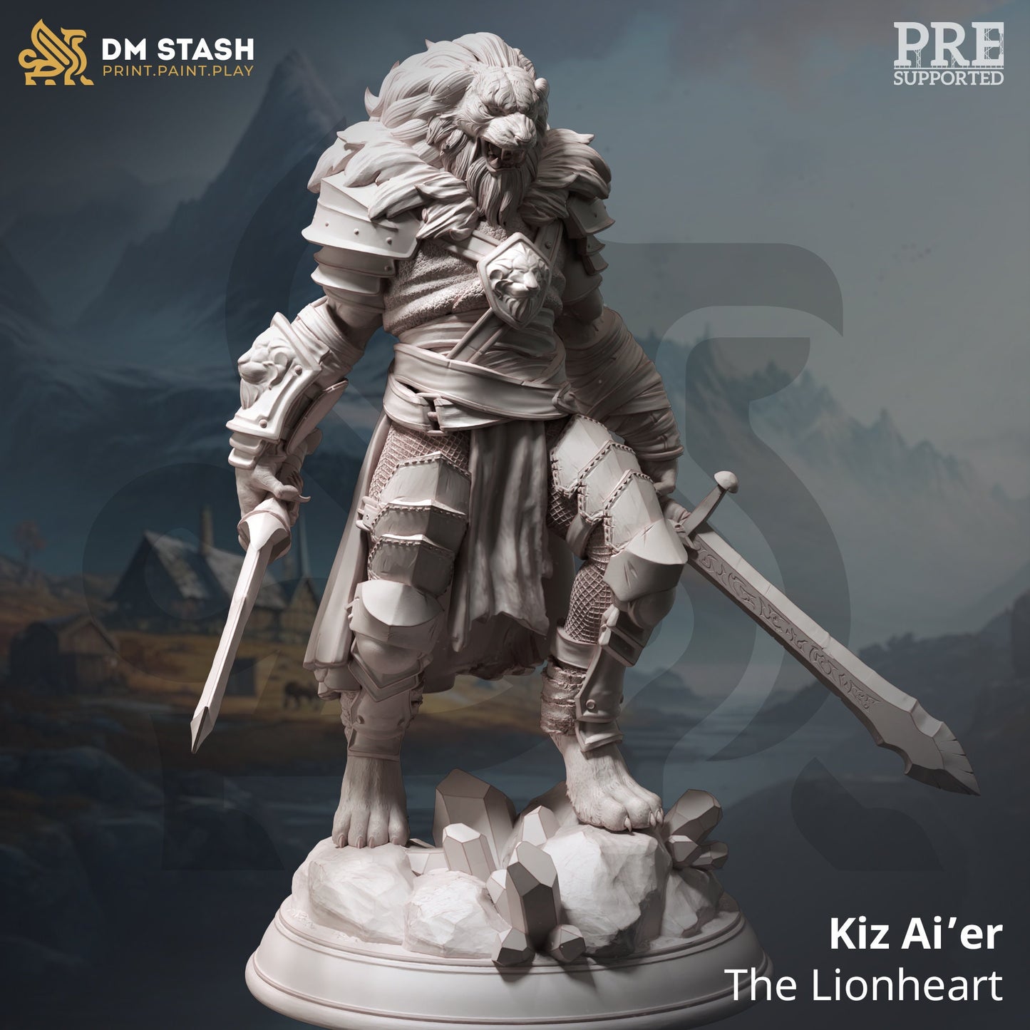 Lionfolk Bloodhunter - Kiz Ai&#39;er Figure + Base print 3d 12k dnd miniature Gift Idea mini | Dungeons & Dragons | Tabletop | DM Stash