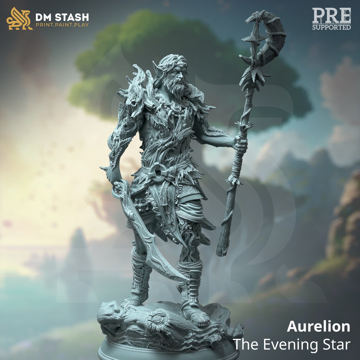 Bark Skin Druid Warden - Aurelion Figure + Base print 3d 12k dnd miniature Gift Idea mini | Dungeons & Dragons | Tabletop | DM Stash