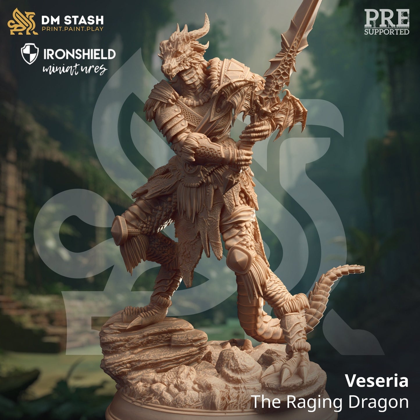 Veseria - Female Dragonborn Barbarian Figure 12k + Base Print 3D RPG Miniature Gift Idea mini | Dungeons & Dragons | Tabletop | DM Stash