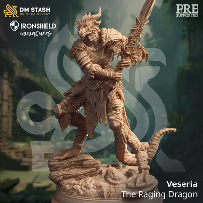 Veseria - Female Dragonborn Barbarian Figure 12k + Base Print 3D RPG Miniature Gift Idea mini | Dungeons & Dragons | Tabletop | DM Stash