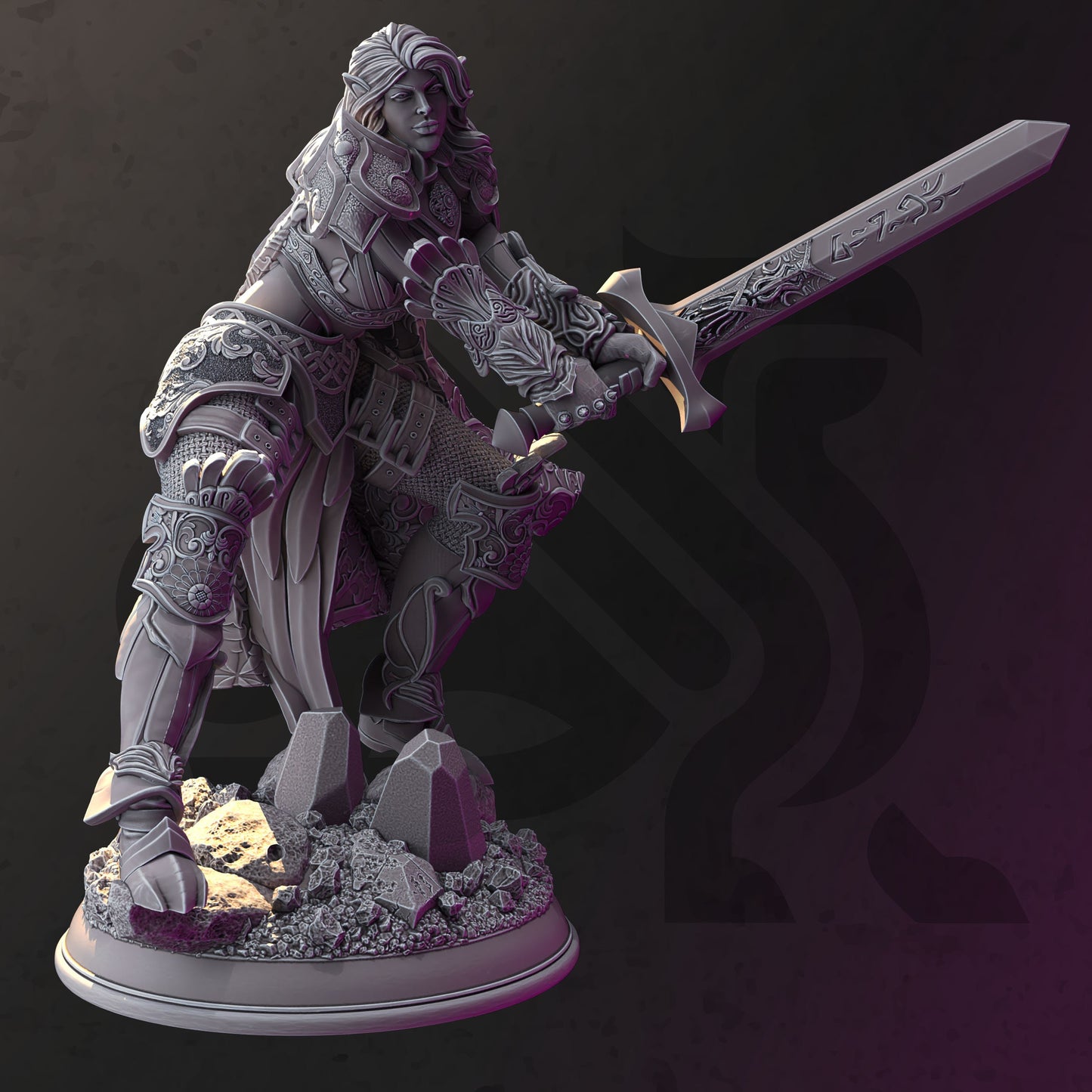 Elf Righteous Holy Paladin - Syrinlena Figure + Base print 3d 12k dnd miniature Gift Idea mini | Dungeons & Dragons | Tabletop | DM Stash