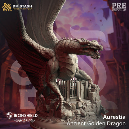 Ancient Golden Dragon - Aurestia GIGANT Figure 12k + Base Print 3D RPG Miniature Gift Idea mini | Dungeons & Dragons | Tabletop | DM Stash