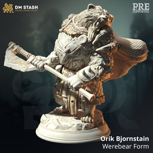 Werebear Barbarian Bearserker Orik Bjornstain Figure 12k + Base Print 3D RPG Miniature Gift Idea mini | Dungeons & Dragons Tabletop DM Stash