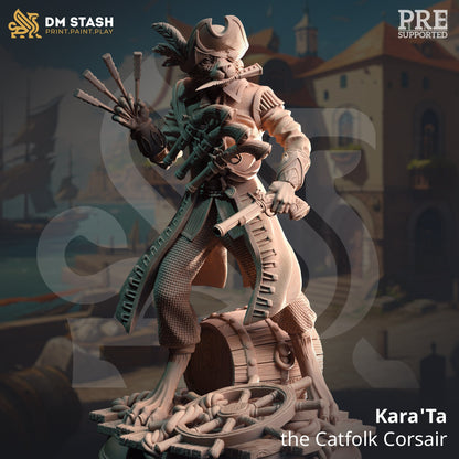 Catfolk Corsair - Kara&#39;Ta Pirate Assassin Figure 12k + Base Print 3D RPG Miniature Gift Idea mini | Dungeons & Dragons | Tabletop | DM Stash