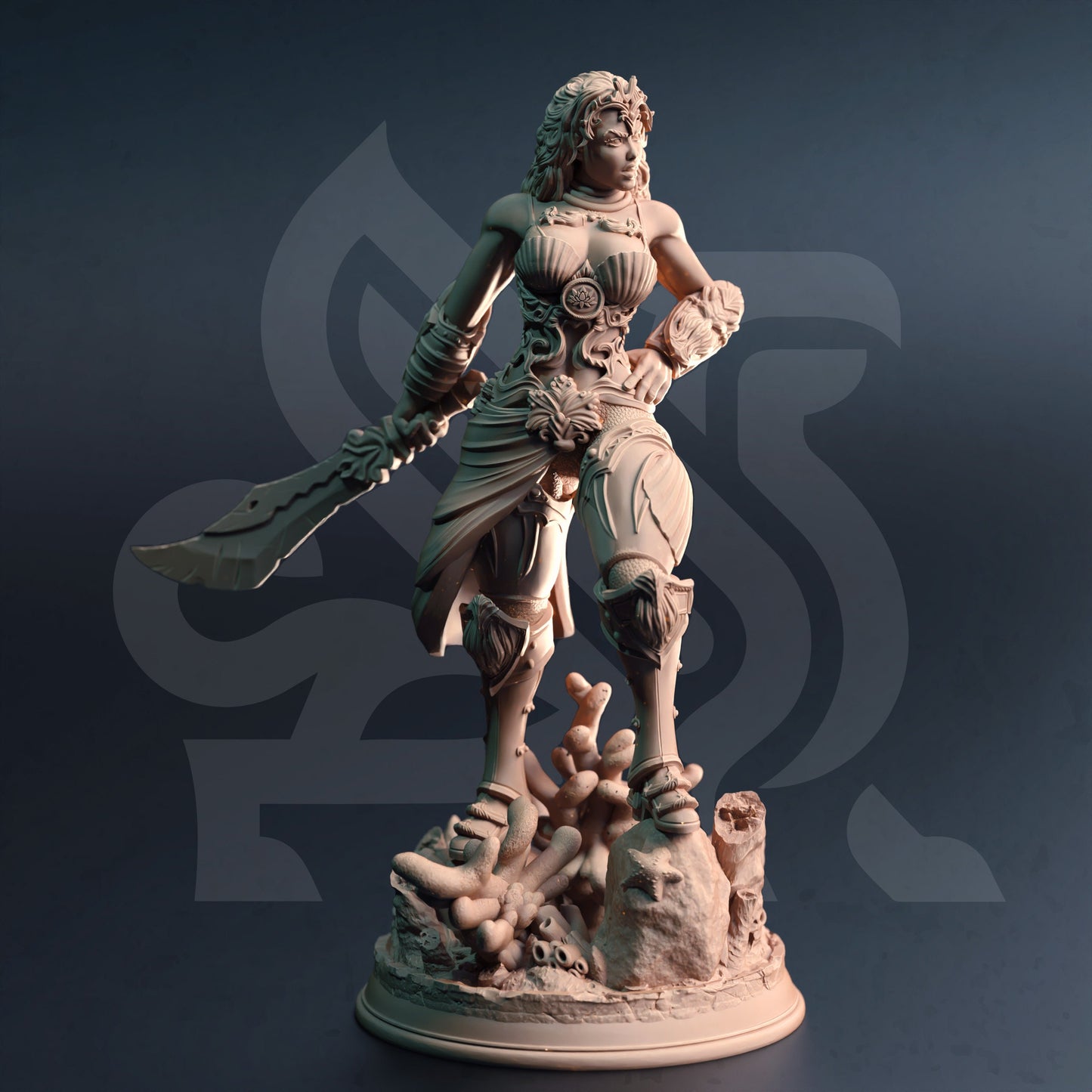 Triton Female Fighter - Inedra-Ki Warrior Figure 12k + Base Print 3D RPG Miniature Gift Idea mini | Dungeons & Dragons | Tabletop | DM Stash