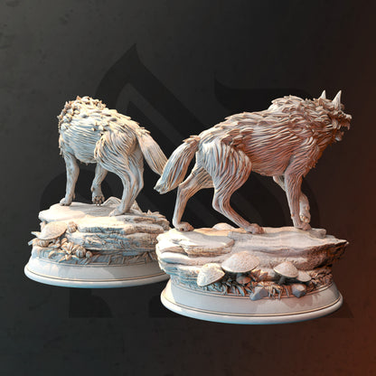 Pair of Northern Direwolves 2x Wolf Figure 12k + Base Print 3D RPG Miniature Gift Idea mini | Dungeons & Dragons Tabletop DM Stash