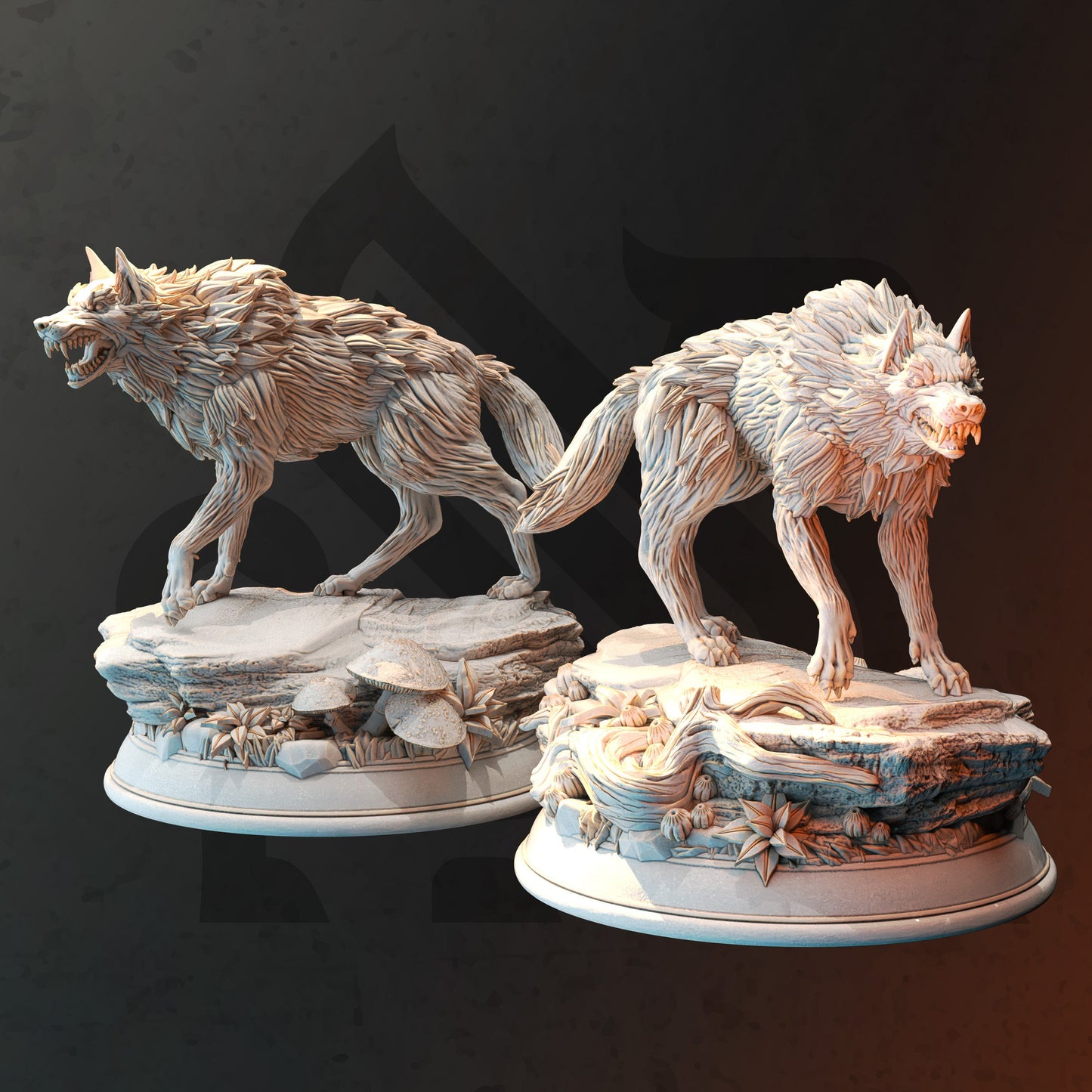 Pair of Northern Direwolves 2x Wolf Figure 12k + Base Print 3D RPG Miniature Gift Idea mini | Dungeons & Dragons Tabletop DM Stash