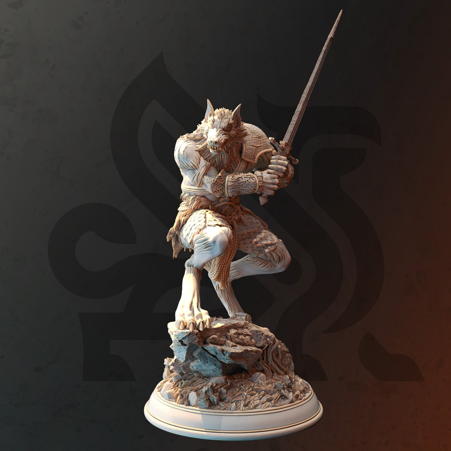 Werewolf Barbarian Fighter - Lucian Grey Figure 12k + Base Print 3D RPG Miniature Gift Idea mini | Dungeons & Dragons Tabletop DM Stash