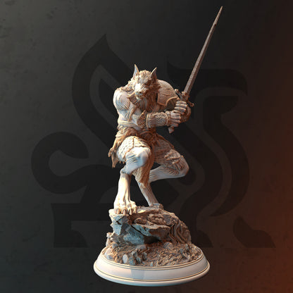 Werewolf Barbarian Fighter - Lucian Grey Figure 12k + Base Print 3D RPG Miniature Gift Idea mini | Dungeons & Dragons Tabletop DM Stash