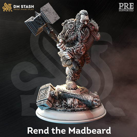 Elite Dwarf Barbarian - Rend &#39;Madbeard&#39; Mathias Figure 12k + Base Print 3D RPG Miniature Gift Idea mini Dungeons & Dragons Tabletop DM Stash