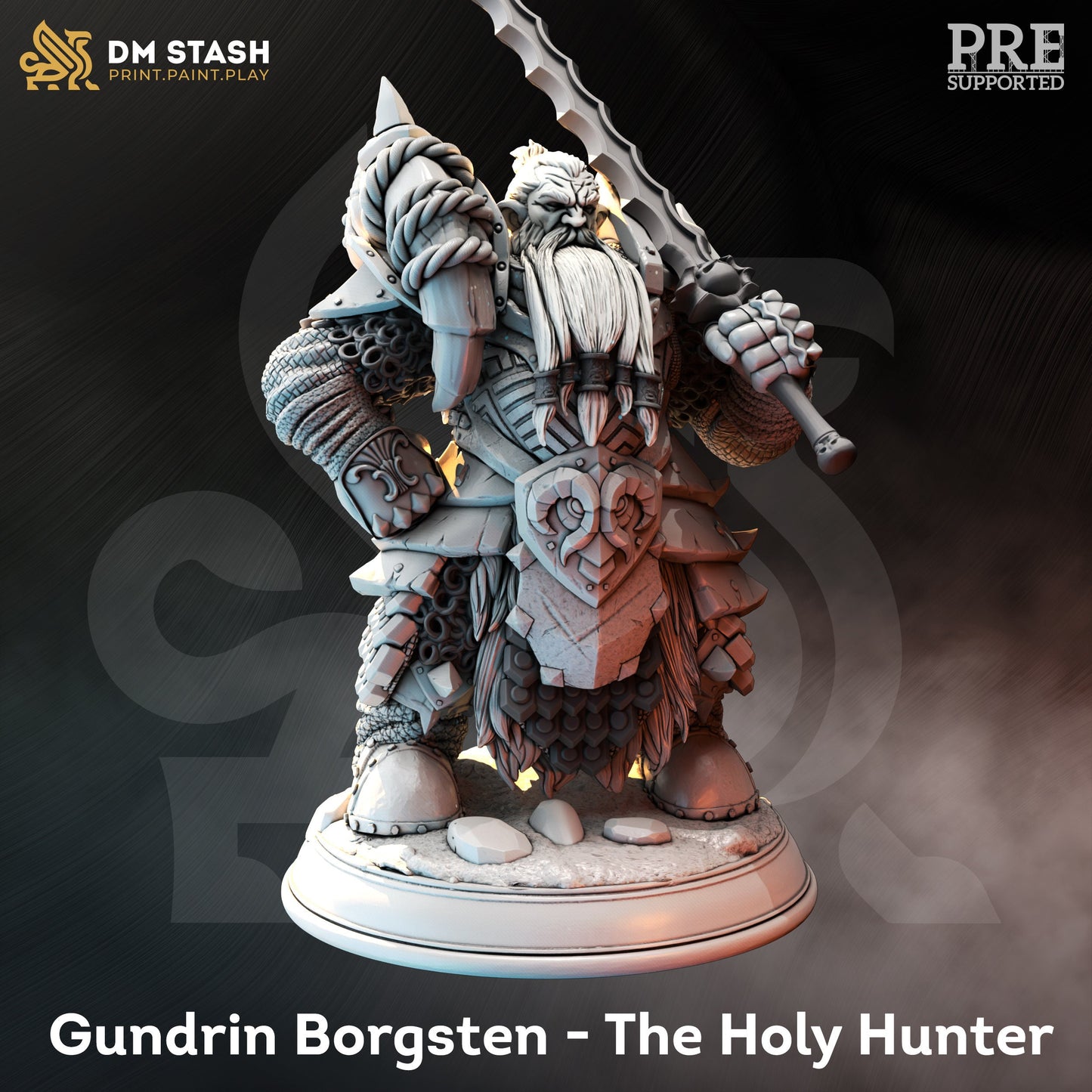 Dwarf Paladin Hunter - Gundrin Borgsten Figure 12k + Base Print 3D RPG Miniature Gift Idea mini | Dungeons & Dragons | Tabletop | DM Stash