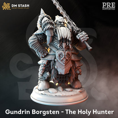 Dwarf Paladin Hunter - Gundrin Borgsten Figure 12k + Base Print 3D RPG Miniature Gift Idea mini | Dungeons & Dragons | Tabletop | DM Stash