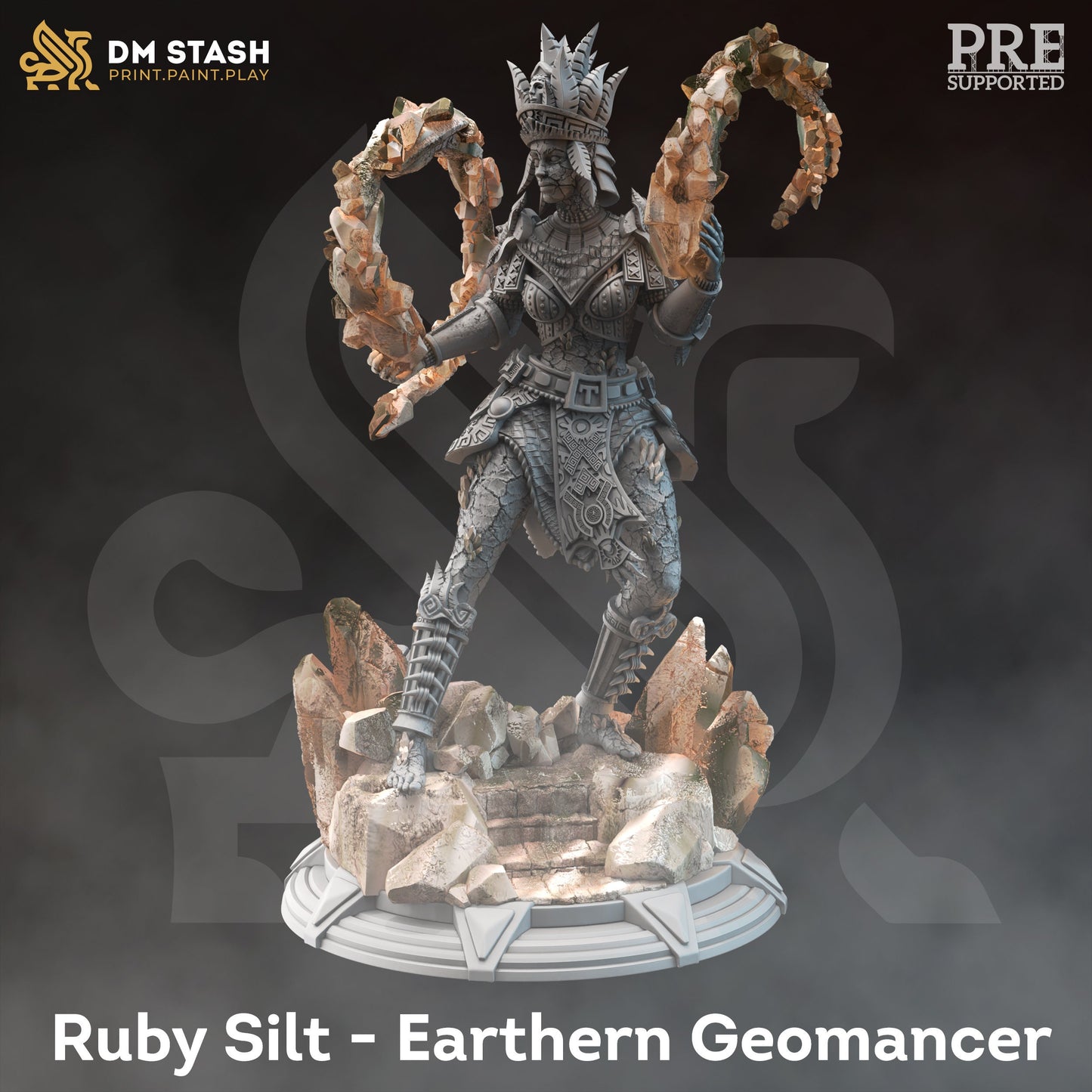 Earth Genasi Geomancer - Ruby Silt Figure 12k + Base Print 3D RPG Miniature Gift Idea mini | Dungeons & Dragons | Tabletop | DM Stash