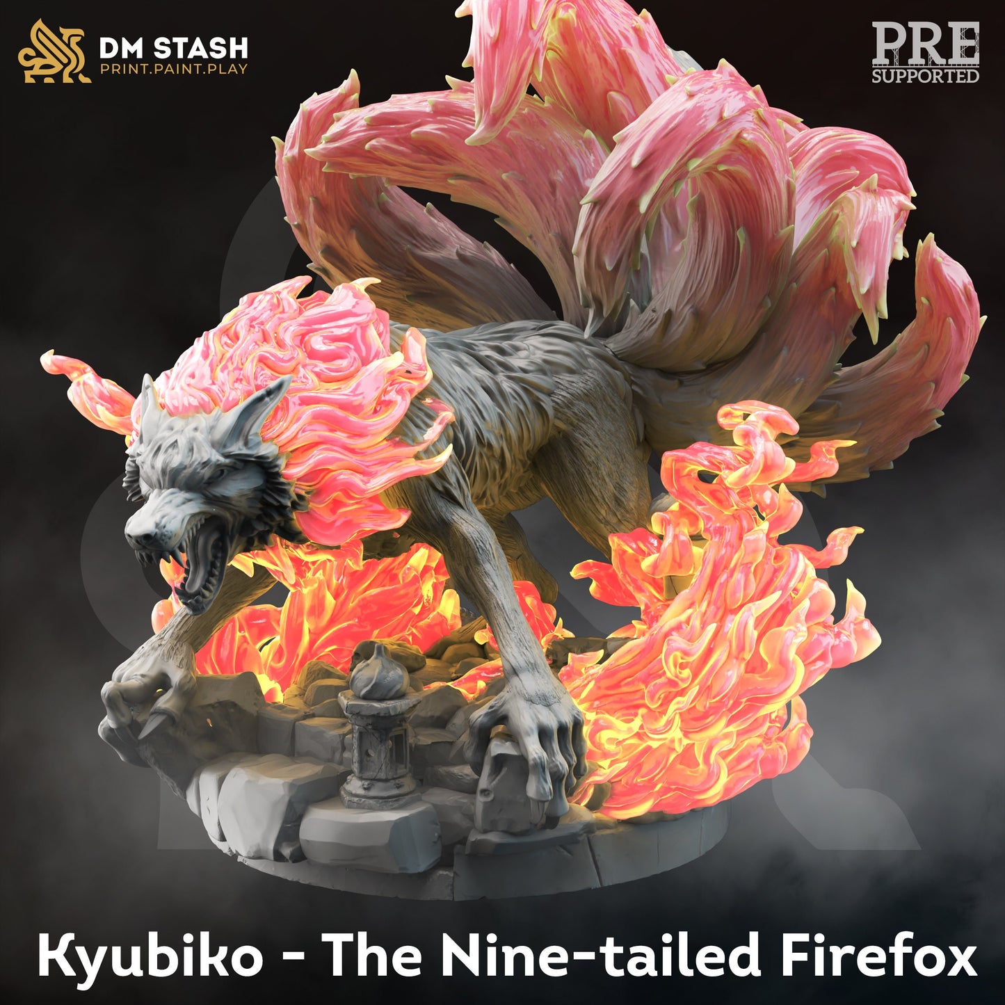 Nine Tailed Fire Fox - Kyubiko LARGE Figure 12k + Base Print 3D RPG Miniature Gift Idea mini | Dungeons & Dragons | Tabletop | DM Stash