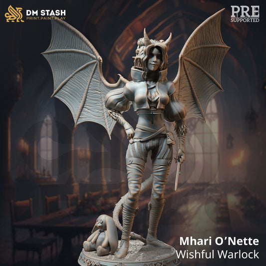 Tiefling Warlock - Mhari O&#39;Nette Figure + Base print 3d 12k dnd miniature Gift Idea mini | Dungeons & Dragons | Tabletop | DM Stash