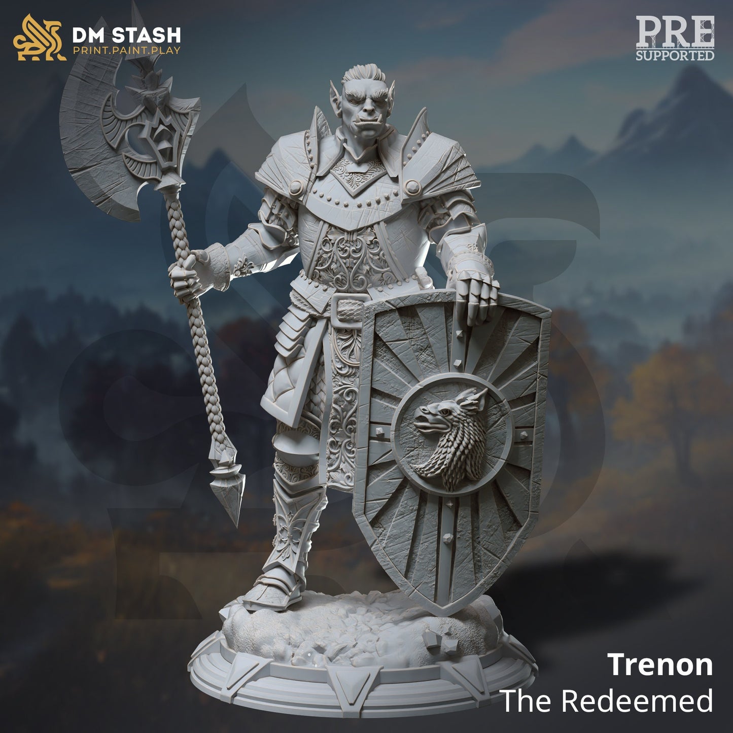 Noble Orc Knight - Trenon Warrior Figure + Base print 3d 12k dnd miniature Gift Idea mini | Dungeons & Dragons | Tabletop | DM Stash