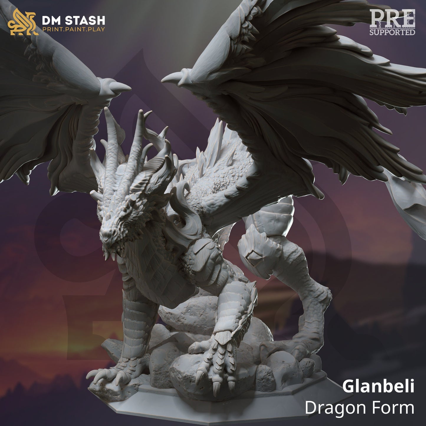 Ancient Lunar Dragon - Glanbeli GIGANT Figure + Base print 3d 12k dnd miniature Gift Idea mini | Dungeons & Dragons | Tabletop | DM Stash