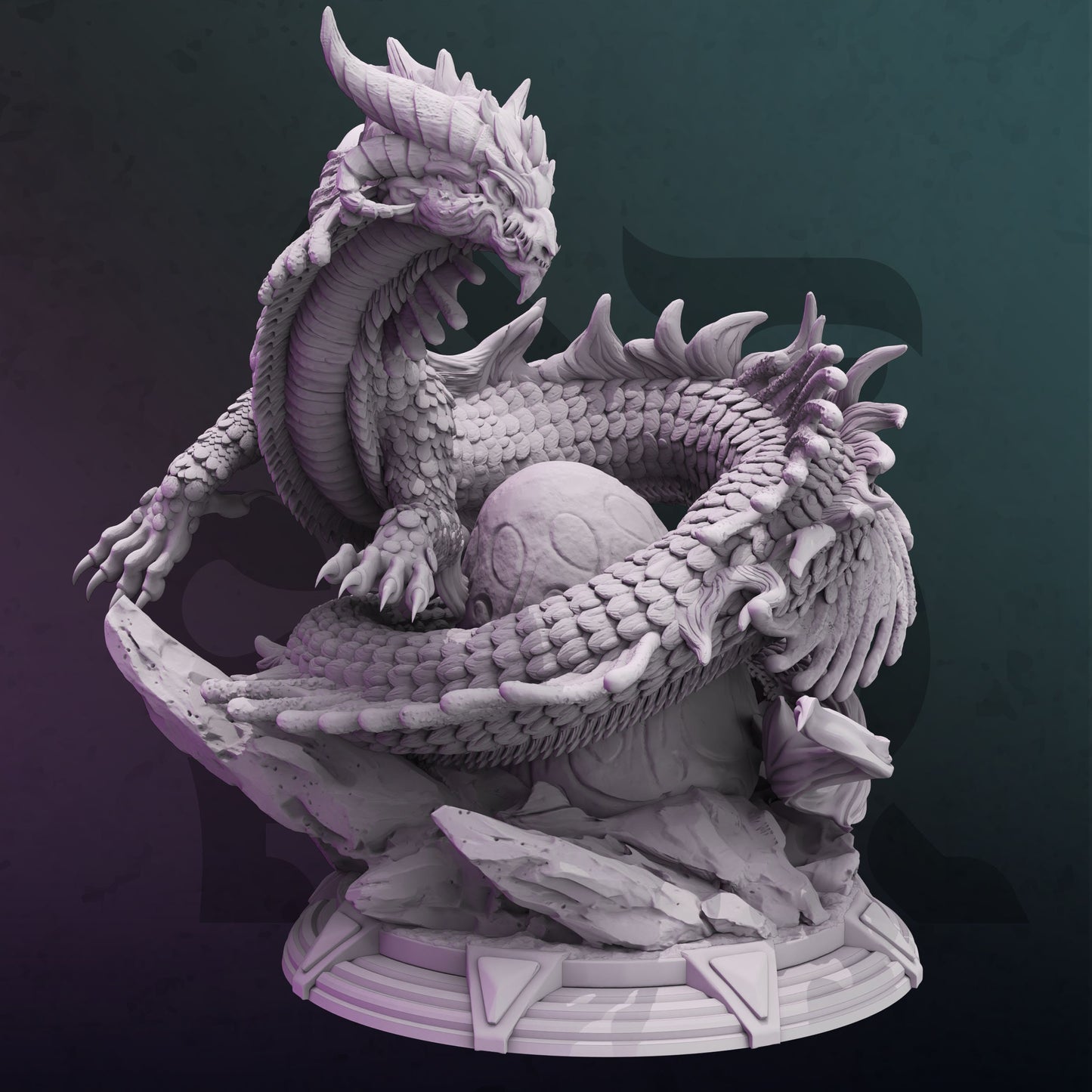 Eastern Arcane Dragon - Byrilwyn Egg HUGE Figure 12k + Base Print 3D RPG Miniature Gift Idea | Dungeons & Dragons mini | Tabletop | DM Stash