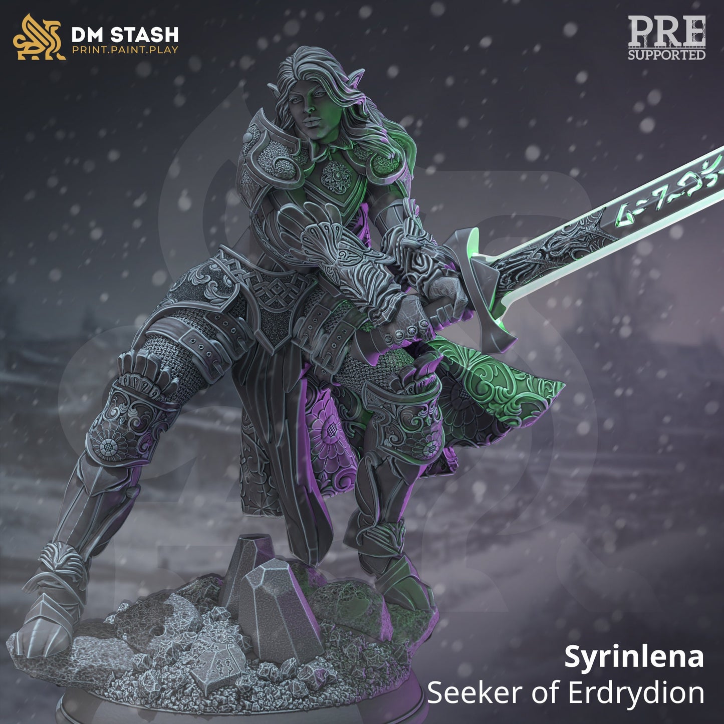 Elf Righteous Holy Paladin - Syrinlena Figure + Base print 3d 12k dnd miniature Gift Idea mini | Dungeons & Dragons | Tabletop | DM Stash