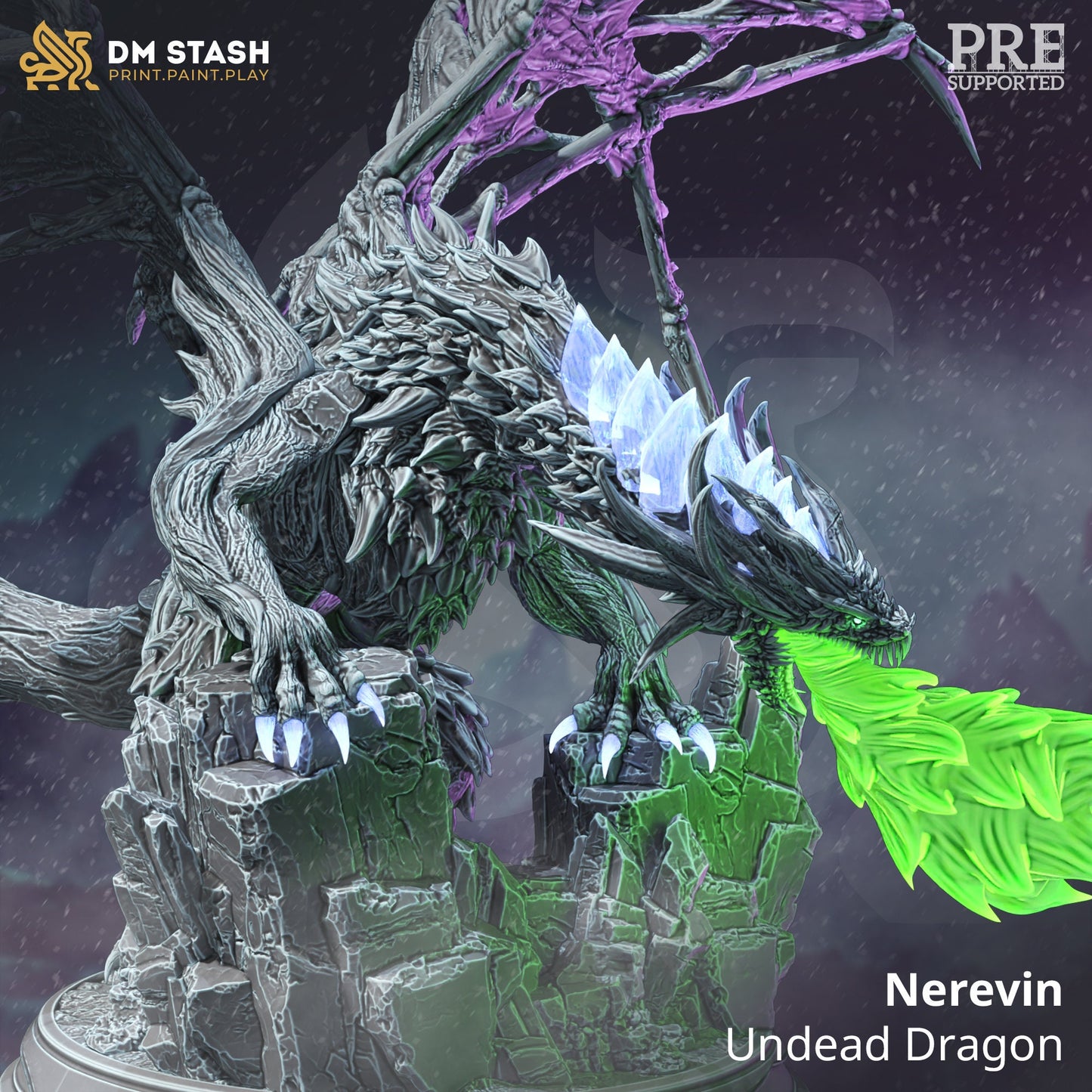 Undead Frost Dragon - Nerevin Figure + Base print 3d 12k dnd miniature Gift Idea mini | Dungeons & Dragons | Tabletop | DM Stash