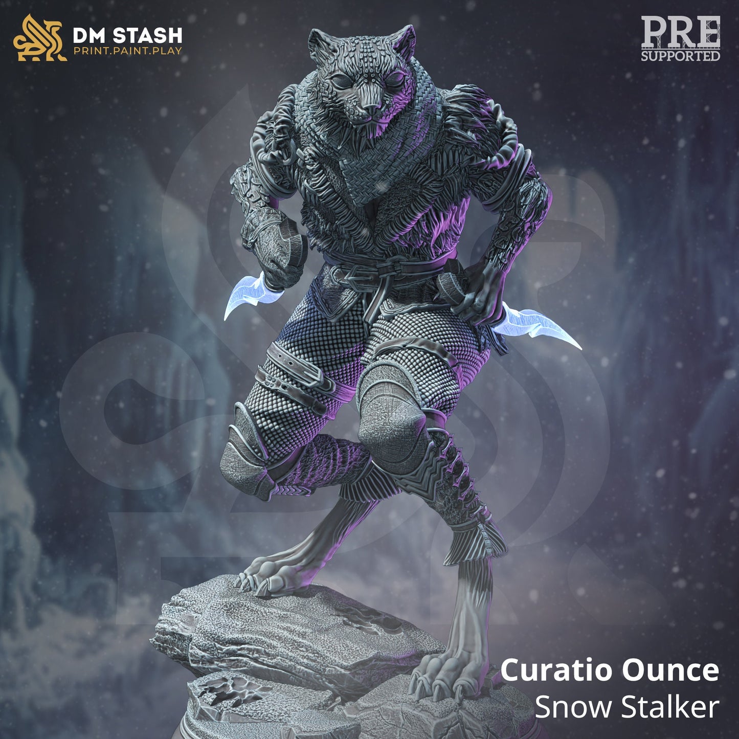 Tabaxi Snow Leopard Rogue - Curatio Ounce Figure + Base print 3d 12k dnd miniature Gift Idea mini | Dungeons & Dragons | Tabletop | DM Stash