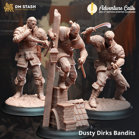 Bandit Thugs - Dusty Dirks Rangers Trio Figure with base print 3d 12k miniature Gift Idea mini | Dungeons & Dragons | Tabletop DM Stash