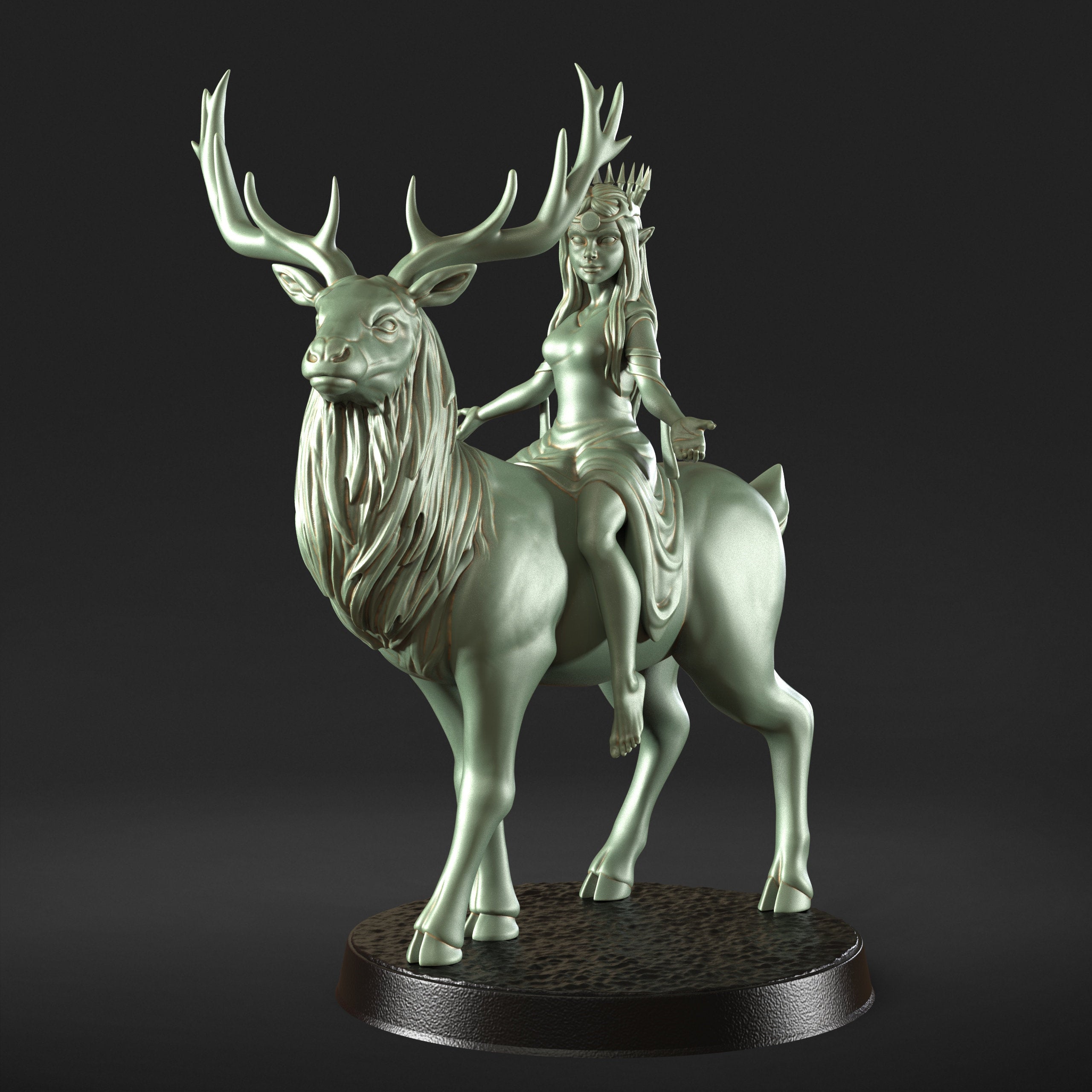 Deer Rider Gala - Deer Rider Elf Woman Figure 12k + Base Print 3D RPG Miniature G ...