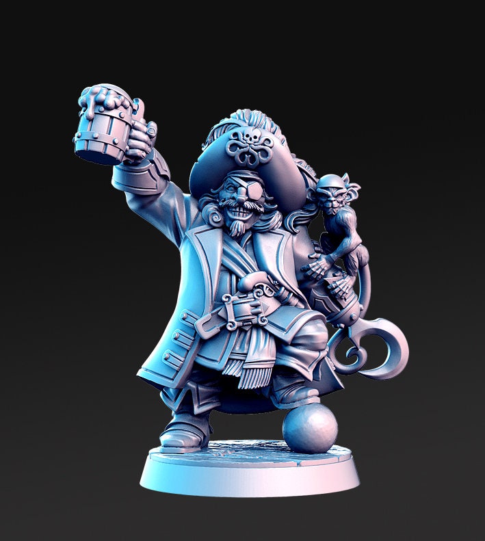 Madolff - One eyed Pirate Beer Figure 12k + Base + BONUS Print 3D RPG Miniature Gift Idea mini | Dungeons & Dragons | Tabletop | RN Estudio