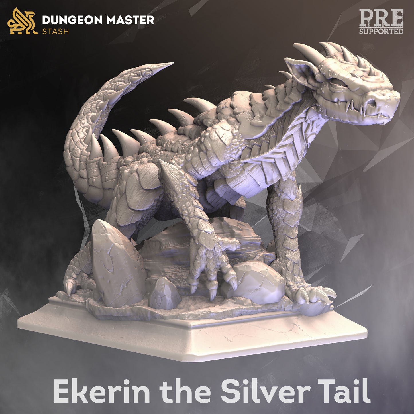 Silver Tailed Drake - Ekerin Dargon Figure + base + BONUS print 3d 12k miniature Gift Idea mini | Dungeons & Dragons | Tabletop | DM Stash