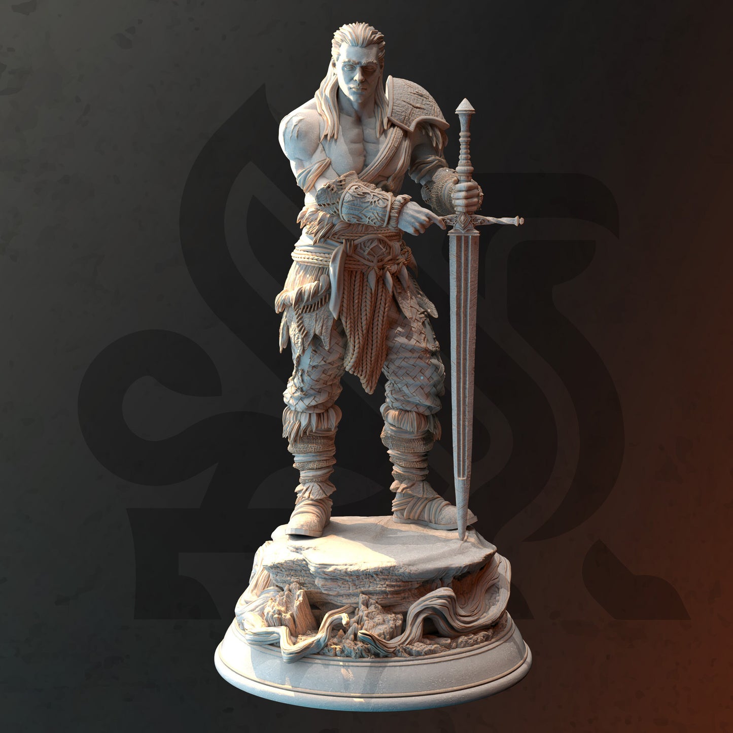 Human Wild Barbarian Fighter - Lucian Grey Figure 12k + Base Print 3D RPG Miniature Gift Idea mini | Dungeons & Dragons Tabletop DM Stash