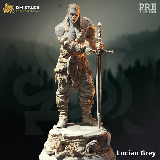 Human Wild Barbarian Fighter - Lucian Grey Figure 12k + Base Print 3D RPG Miniature Gift Idea mini | Dungeons & Dragons Tabletop DM Stash