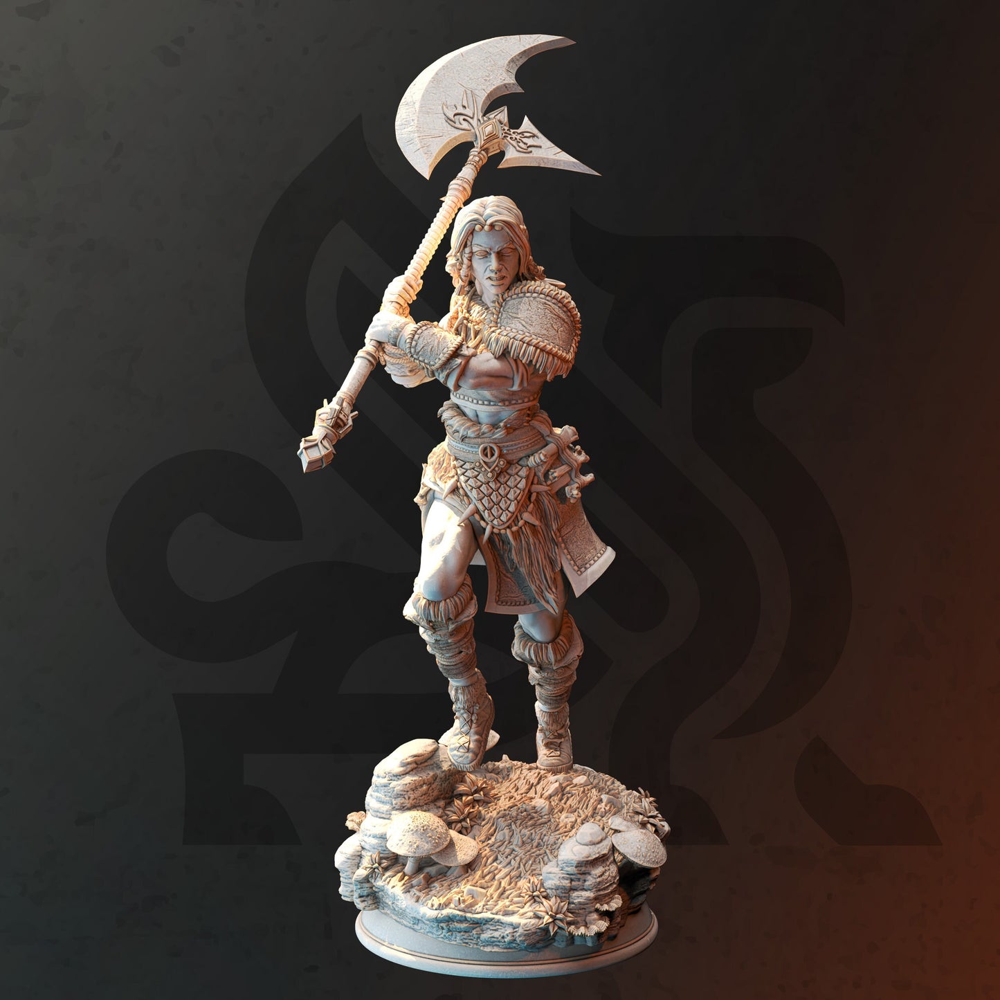 Human Wolf Totem Barbarian - Ariana Grey Figure 12k + Base Print 3D RPG Miniature Gift Idea mini | Dungeons & Dragons | Tabletop | DM Stash