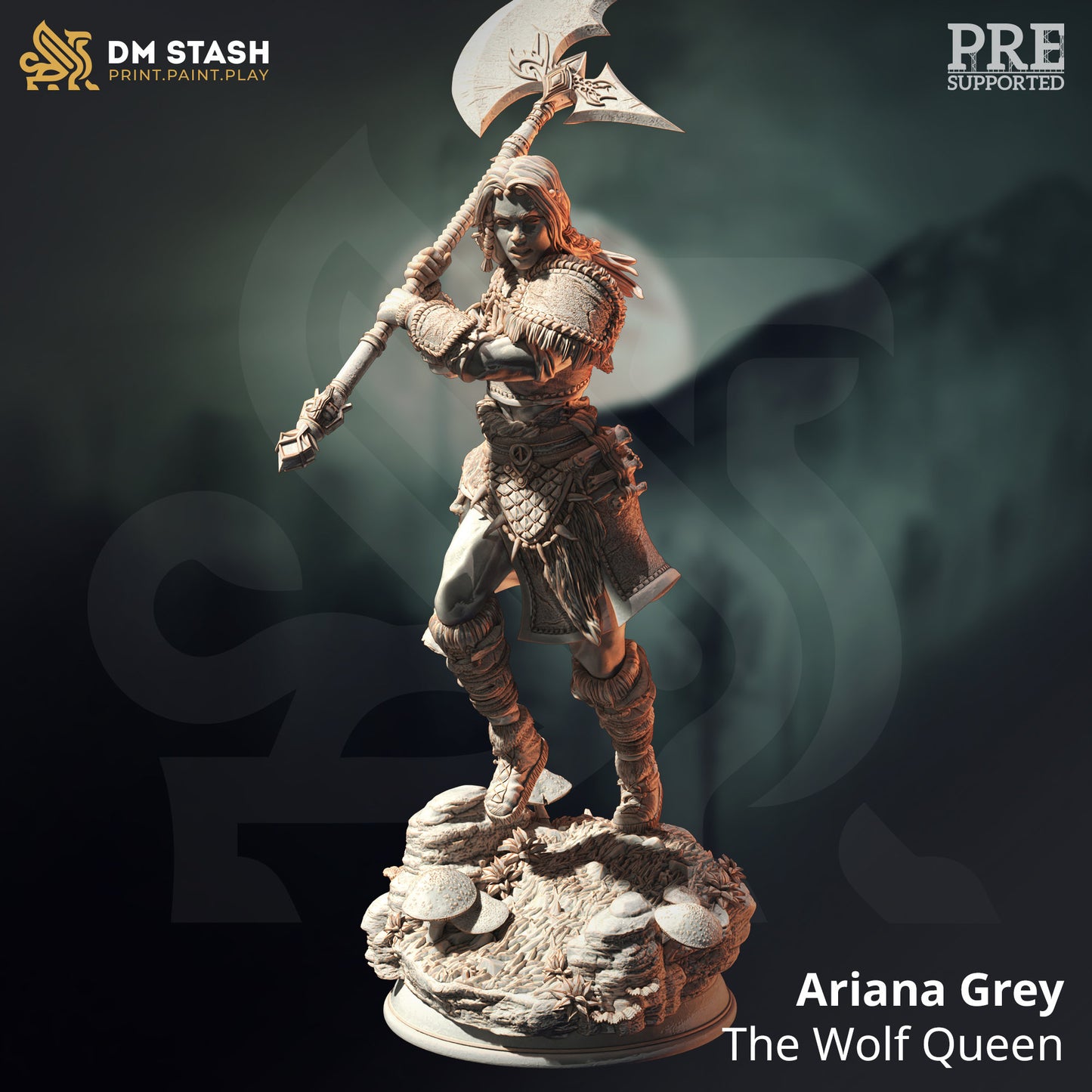 Human Wolf Totem Barbarian - Ariana Grey Figure 12k + Base Print 3D RPG Miniature Gift Idea mini | Dungeons & Dragons | Tabletop | DM Stash