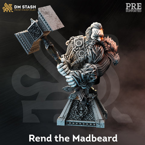 BUST - Elite Enano Bárbaro - Rend 'Madbeard' 120mm tall figure print 3d 12k miniature Gift Idea Mazmorras and Dragons Mesa de Juego DM Stash