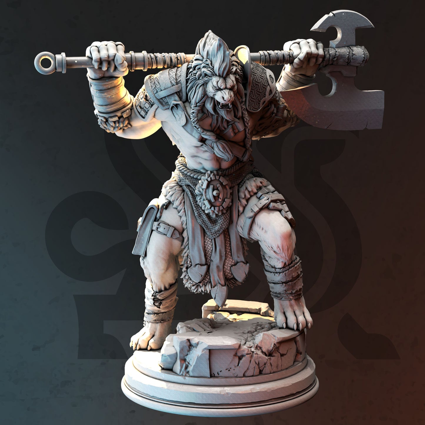 Lion-folk Barbarian Warrior - Ezeqial Figure 12k + Base Print 3D RPG Miniature Gift Idea mini | Dungeons & Dragons | Tabletop | DM Stash