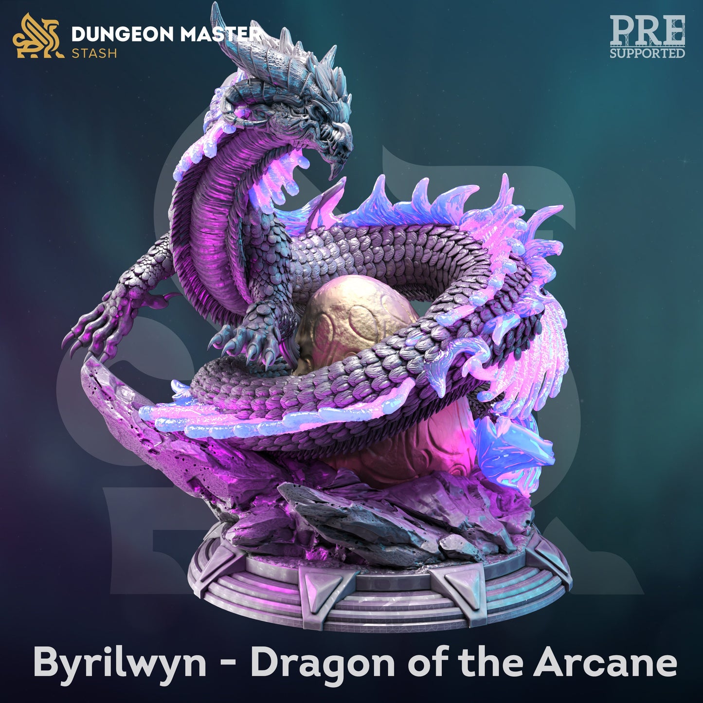 Eastern Arcane Dragon - Byrilwyn Egg HUGE Figure 12k + Base Print 3D RPG Miniature Gift Idea | Dungeons & Dragons mini | Tabletop | DM Stash