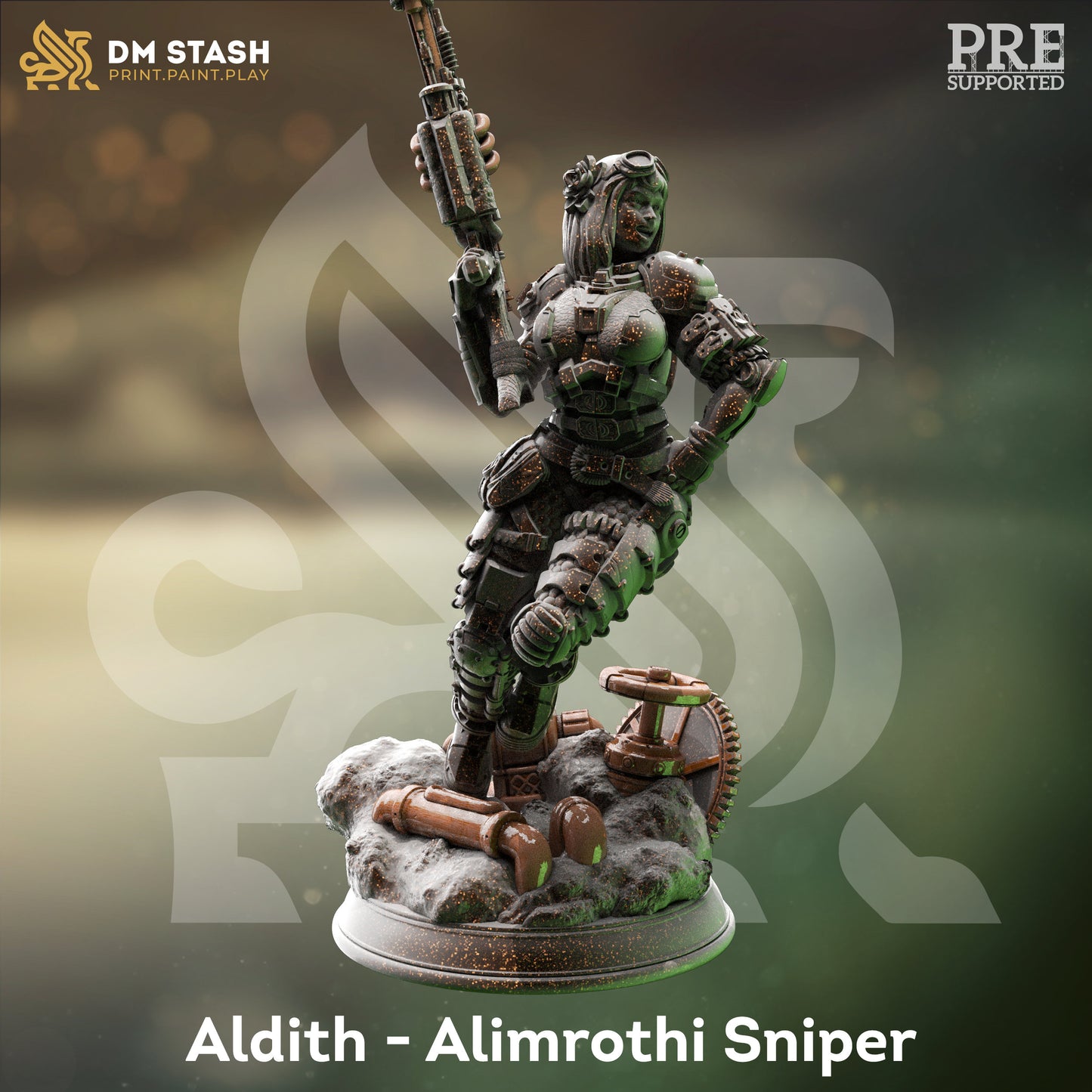 Steampunk Sniper - Aldith Soldier Girl Figure with base print 3d 12k miniature Gift Idea mini | Dungeons & Dragons | Tabletop DM Stash