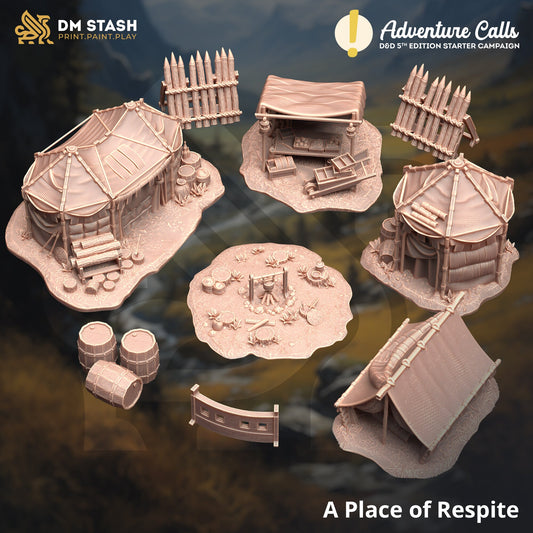 Camp Site Terrain Set - A Place of Respite Enviro 20 pieces print 3d 12k miniature Gift Idea mini | Dungeons & Dragons | Tabletop | DM Stash